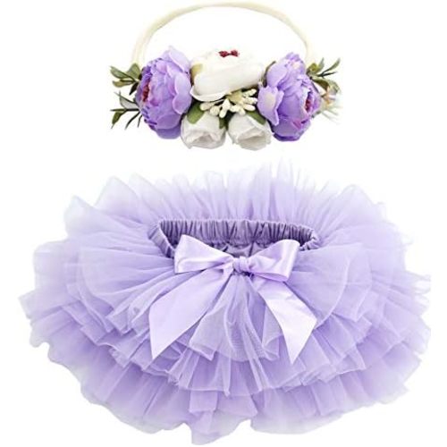 BGFKS Baby Girls Soft Fluffy Tutu Skirt with Diaper Cover,Toddler Girl Tutu Skirt Sets with Flower Headband.