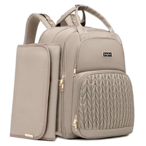 Diaper Bag Backpack - Extra Large Diaper Bag for Two Kids Twins (Expandable 30-38L) - Travel Baby Backpack with Changing Pad for Mom Dad (Quilted, Water Resistant, Brown Taupe)