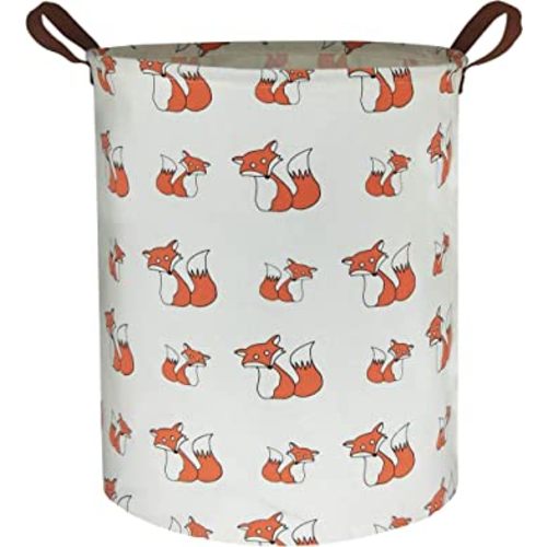 HIYAGON Large Storage Baskets,Waterproof Laundry Baskets,Collapsible Canvas Basket for Storage Bin for Kids Room,Toy Organizer,Home Decor,Baby Hamper (Orange Foxes)