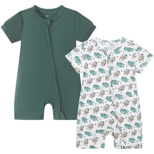 JunNeng 2pcs Baby Boy Footless Sleeper,Rayon from Bamboo Romper with 2 Way Zipper Short Sleeve Infant Summer Outfit