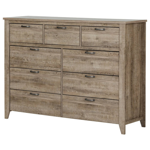 South Shore Lionel 9 Drawer Double Dresser, Weathered Oak