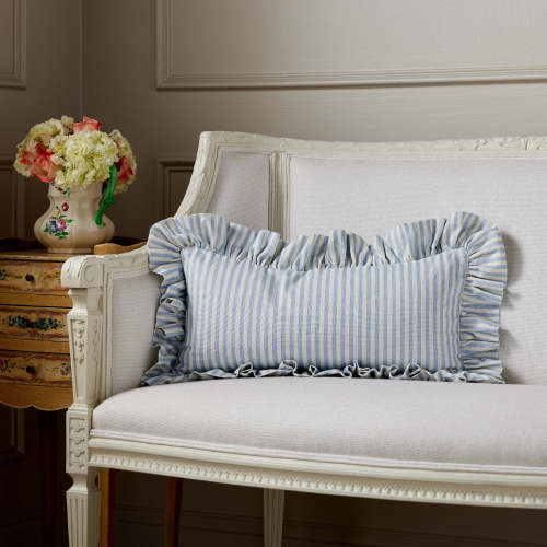 Carolina Stripe Frill Pillow Cover in Atlantic Blue | Caitlin Wilson