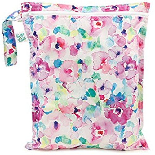 Bumkins Waterproof Wet Bag, Washable, Reusable for Travel, Beach, Pool, Stroller, Diapers, Dirty Gym Clothes, Wet Swimsuits, Toiletries, Electronics, Toys, 12x14 – Watercolors