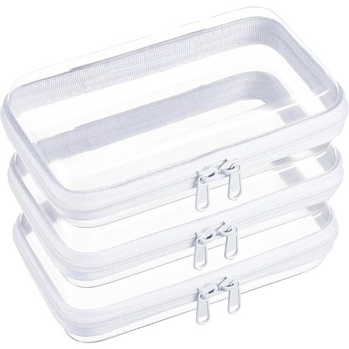 3-Pack Medium Clear Hard Shell Zipper Pouches, Clear Zipper Bags, Hard Case Pouches for Purse & Diaper Bag Organizer,and Travel Essentials（3M）