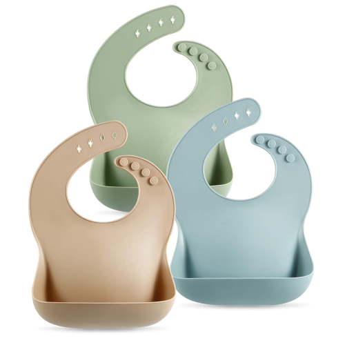 Benoxine Silicone Baby Bibs, Adjustable, 3pk Waterproof