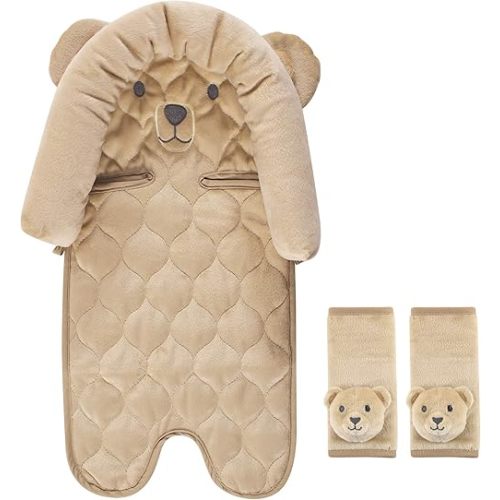 Hudson Baby Unisex Baby Car Seat Insert and Strap Covers, Tan Bear, One Size
