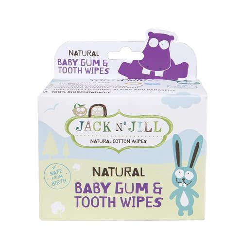 Jack N' Jill Baby Gum & Tooth Wipes - Natural & Safe, Contains only Water & Xylitol, Soft Sterilized Cotton, Free from Fluoride & Sugar, Baby Mouth Wipes - 25 Count, Individually Wrapped