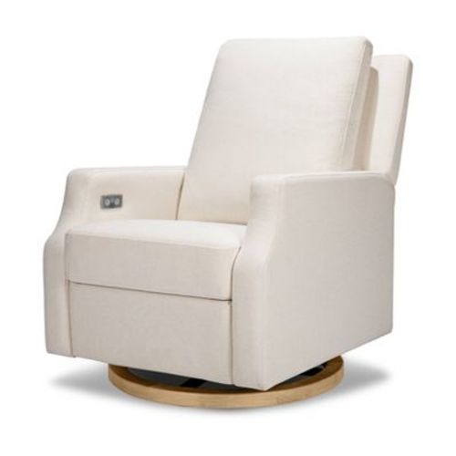 Namesake Crewe Electronic Swivel Glider Recliner - Performance Cream Eco-weave/light Wood Base