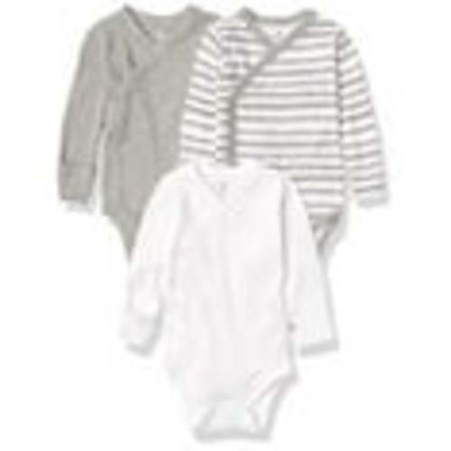 HonestBaby 3-Pack Organic Cotton Long Sleeve Side-Snap Kimono Bodysuits, Sketchy Stripe, 6-9 Months