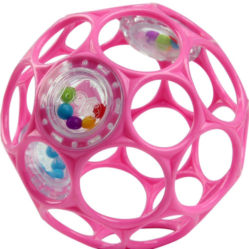 Bright Starts Oball Easy-Grasp Baby Rattle Ball, Pink, Ages Newborn and Up, 4 Inches