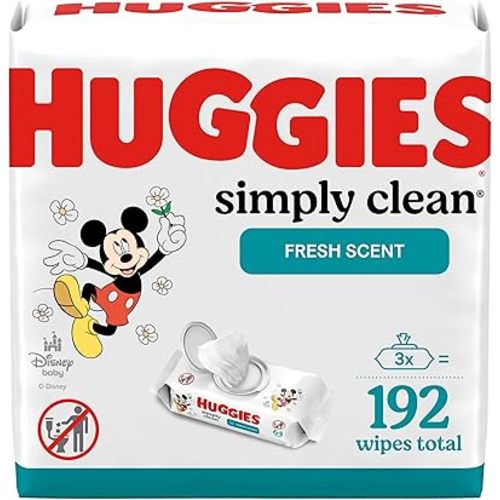 Huggies Simply Clean Fresh Scent Baby Wipes, 3 Flip-Top Packs of 64 (192 Wipes Total)