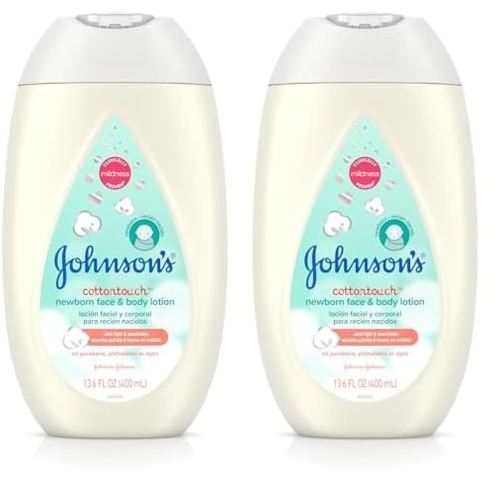 Johnson's CottonTouch Newborn Baby Face and Body Lotion, Hypoallergenic Moisturization for Baby's Skin, Made with Real Cotton, Paraben-Free, Dye-Free, 13.6 fl. oz (Pack of 2)