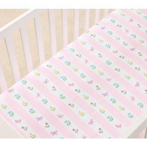 Butterfly Stripe Organic Crib Fitted Sheet