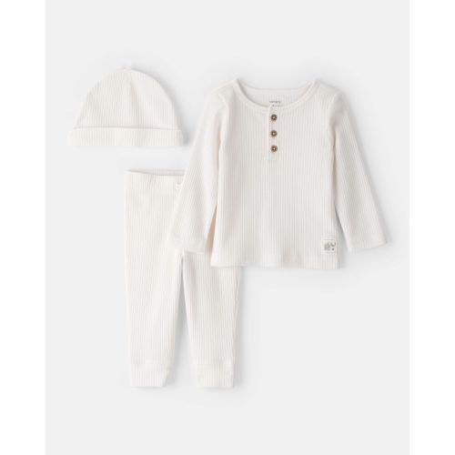 Baby 3-Piece Ribbed Outfit Set - Ivory