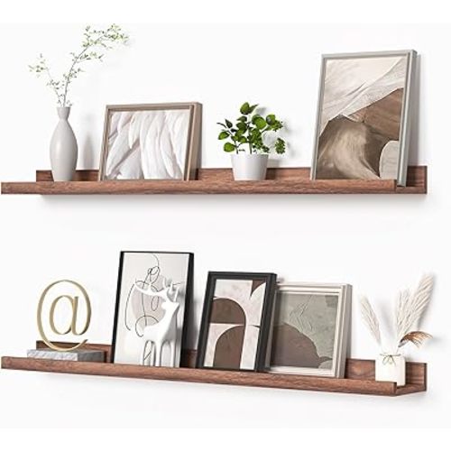 Picture Ledge Shelf, Floating Shelves Set of 2, 36 Inches Picture Shelf for Wall with Ledge, Kids Bookshelf Wall Mounted for Living Room Bedroom Decor Books Photo Frames - Walnut