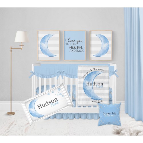 Moon Crib Bedding Set, Blue Baby Boy Crib Bedding, Moon and Stars Nursery, Love You To The Moon And Back, Moon Nursery, Star Nursery Bedding