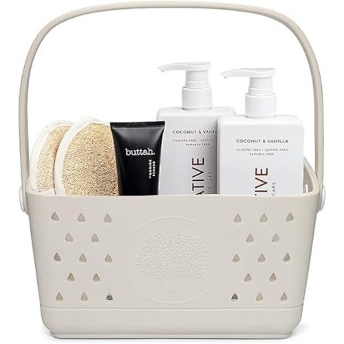 Parker Baby Bath Caddy | BPA Free & Food Grade Shower Caddy Organizer for Toys & Supplies | Quick-Dry, Sturdy & Perfect Size Shower Basket w/Handle in Neutral Colors