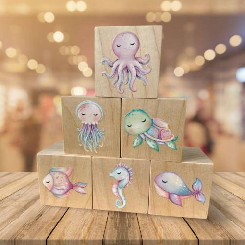 Beach Nursery Decor - Ocean Theme Baby Gift - Under the Sea, Beach Inspired Decor Wooden Blocks