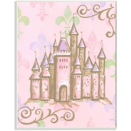 The Kids Room by Stupell Castle with Fleur de Lis on Pink Background Rectangle Wall Plaque