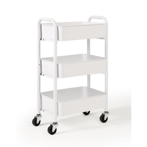SunnyPoint 3-Tier Delicate Compact Rolling Metal Storage Organizer-Mobile Utility Cart White