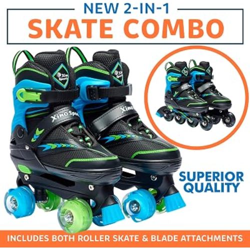 2 in 1 Combo, Kids Roller Skates | Inline Skates - Interchangeable LED Light Up Skates
