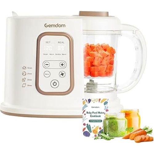 Large 4.5 Cup Baby Food Maker, 4-1 Steamer and Blender Food Processor for Homemade Organic Puree Smoothie Mash, Sterilize and Warm Function, 6 Pack Reusable Food Pouches, Baby Essentials