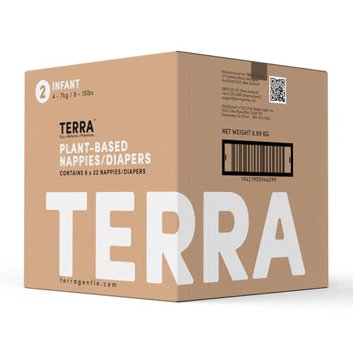 Terra Size 2 Diapers: 85% Plant-Based Diapers, Ultra-Soft & Chemical-Free for Sensitive Skin, Superior Absorbency for Day or Nighttime Diapers, Designed for Babies 8-15 Pounds, 176 Count