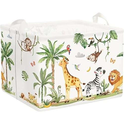 Clastyle Tropical Jungle Animals Baby Laundry Hamper Palm Tree Kid Storage Basket Boys Girls Gift Toy Box Collapsible Clothes Organizer Nursery Bin for Bedroom,Giraffe Zebra,40 * 30 * 30 cm