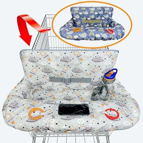 Grocery Cart Cover for Baby - Waterproof - Extra Large - Cotton - Double Sided (Gray)