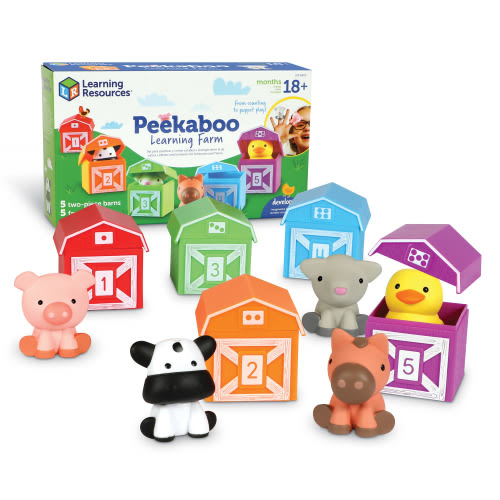 Learning Resources Peekaboo Learning Farm, Counting, Matching & Sorting Toy, Toddler Finger Puppet Toy, 10 Piece, Boys, Girls, Ages 18, 24mos+