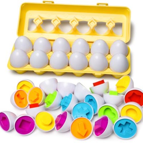 Huge Wave Matching Eggs with Yellow Eggs Holder - STEM Toys Educational Toy for Kids and Toddlers to Learn About Shapes and Colors, Easter Eggs Gift for Girls Boys 18 Months up