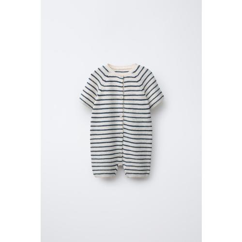 STRIPED KNIT SHORT JUMPSUIT - Ecru | ZARA United States