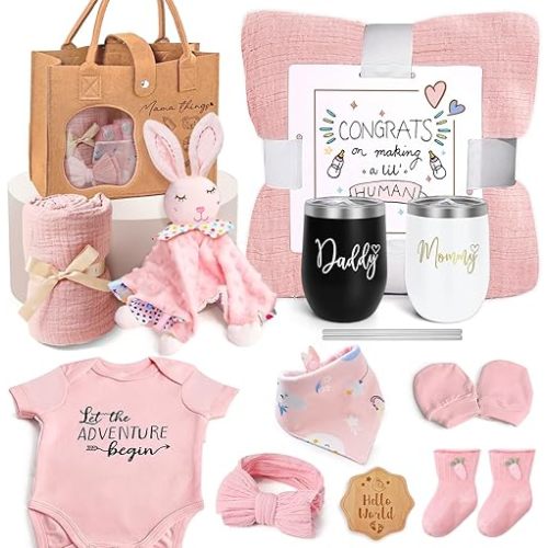 New Mom Gifts for Women, Pregnancy Gift for New Parents Gender Reveal Gifts with Mom and Dad Tumbler Set for First Time Moms