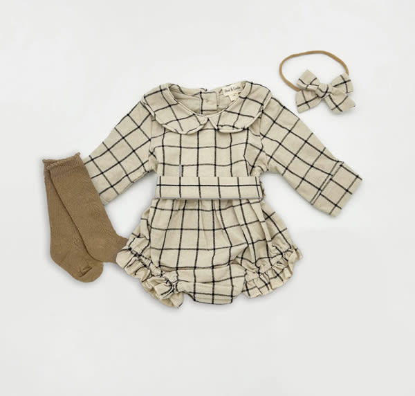 Plaid Cotton Romper Christmas Collar Bubble + Bow – Olive and Cradle