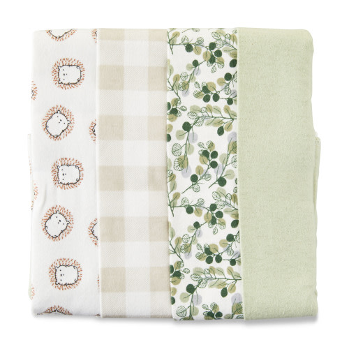 Parent's Choice 100% Cotton Flannel Receiving Blanket for Baby Boys and Girls, Hedgehog Green, 4-Pack