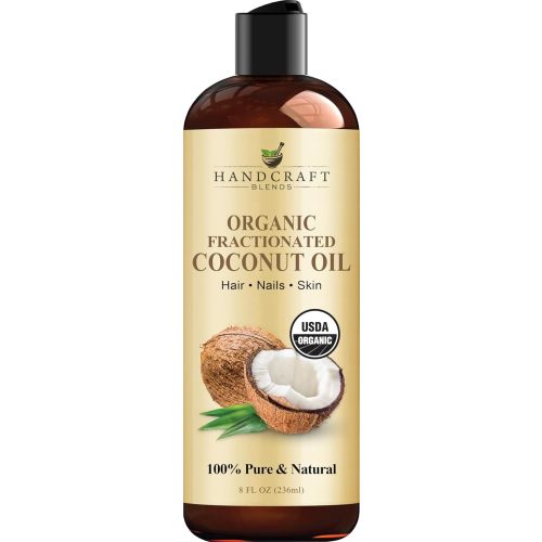 Handcraft Blends Organic Fractionated Coconut Oil - 8 Fl Oz - 100% Pure and Natural - Premium Grade Carrier Oil for Skin and Hair - Hair and Body - Massage