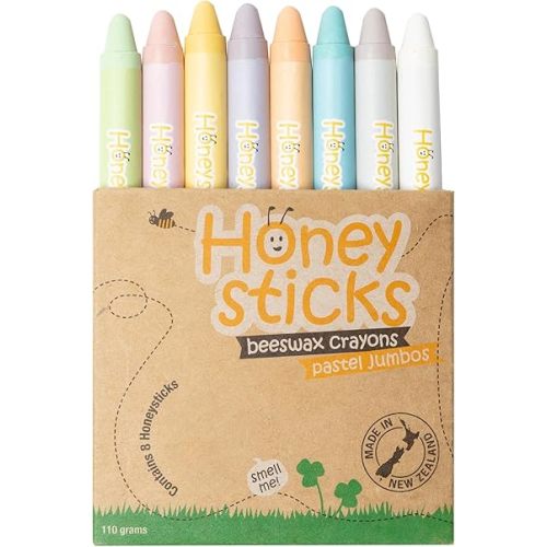 Honeysticks Jumbo Crayons (8 Pack) - Pastel Colored Non Toxic Crayons - 100% Pure Beeswax and Food Grade Colors - Large, Easy to Hold and Use - Preschool Art Supplies for Toddlers/Kids 3-5, 4-8