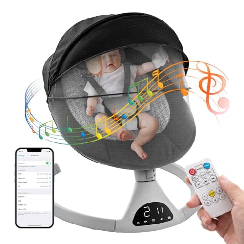 Baby Swing for Infants,Electric Bouncer for Baby,Portable Swing for Baby Boy Girl,Remote Control Indoor Baby Rocker with 5 Sway Speeds for Infants to Toddler,Black
