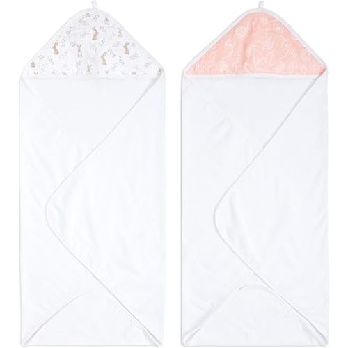 aden + anais Essentials Hooded Baby Bath Towel, Super Soft 100% Cotton, 2 Pack, Blushing Bunnies