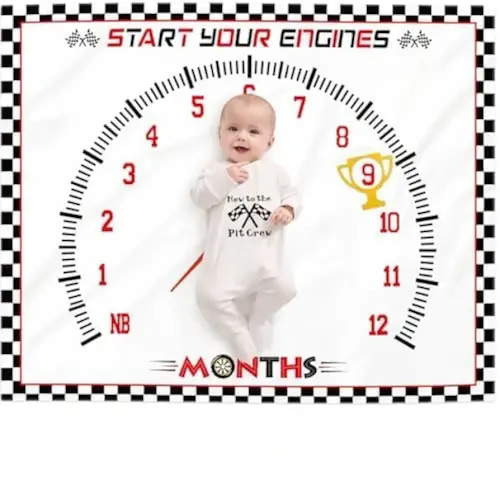 Racing Car Baby Monthly Milestone Blanket for Boy Little Monthly Growth Chart Sports Nursery Blanket 1 to 12 Months Photography Backdrop Prop for Newborn Baby Boy Soft Plush Fleece