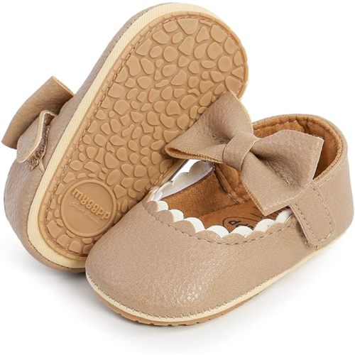 LAFEGEN Baby Girls Mary Jane Flats with Bownot Non Slip Soft Sole PU Leather Newborn Infant Toddler First Walker Cirb Dress Shoes
