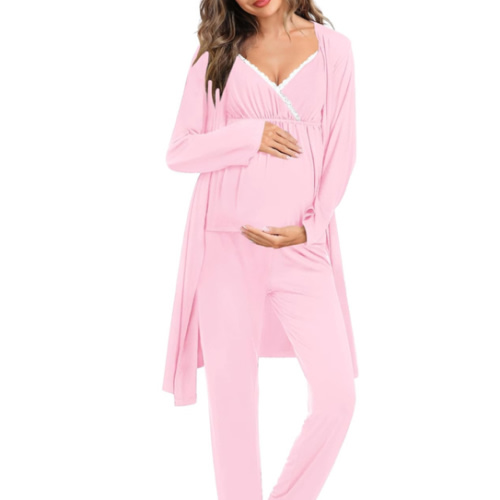 SWOMOG Maternity Nursing Robe Set 3 Piece Breastfeeding Pajamas 3 in 1 Labor Delivery Sleevless Tops&Long Pants Pregnancy Pjs