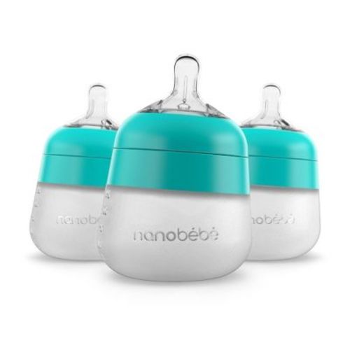 Nanobebe Flexy Silicone Baby Bottle Anti-colic Nipple, Soft Body, Stable Base - Gray - 5oz/3pk