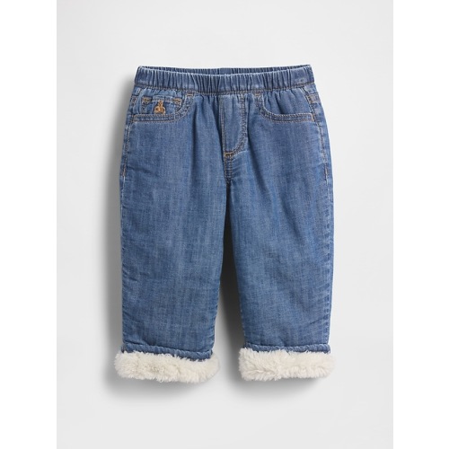 Baby Sherpa-Lined Pull-On Barrel Jeans