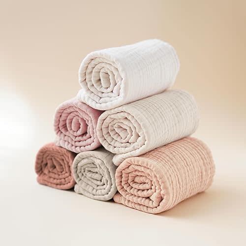 Konssy Muslin Baby Burp Cloths Sets for Unisex- 6 Pack Large 100% Cotton Burping Clothes for Newborn,Baby Girls and Boys