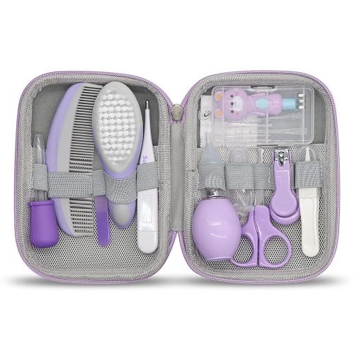 Baby Grooming Kit, 15 in 1 Portable Baby Safety Care Kit with Baby Brush and Comb Set Nail Clippers Nasal Aspirator etc for Nursery Newborn Infant Girl Boys Keep Clean Baby Essentials (Purple)