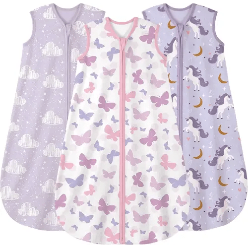 Yoofoss Baby Sleep Sack 0-6 Months Baby Wearable Blanket 100% Cotton 2-Way Zipper TOG 0.5 Toddler Sleeping Sack 3 Pack, Lightweight Sleep Sacks for Babies(Small)