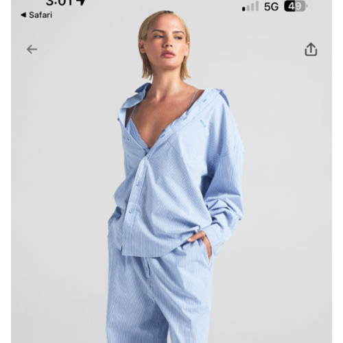 COTTON POPLIN OVERSIZED SLEEP SET | CADET STRIPE