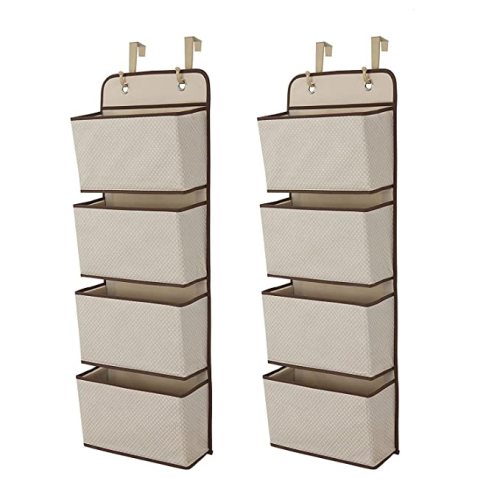 Delta Children 4 Pocket Over The Door Hanging Organizer - 2 Pack, Easy Storage/Organization Solution - Versatile and Accessible in Any Room in the House, Beige - Pack of 2