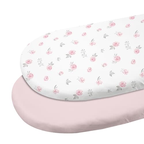 Gllquen Baby Bassinet Sheets 2 Pack, 100% Organic Cotton Bassinet Fitted Sheets for Girls Boys, Soft & Breathable Unisex Baby Mattress Sheet for Standard Bassinet 33"x17"(Pink)